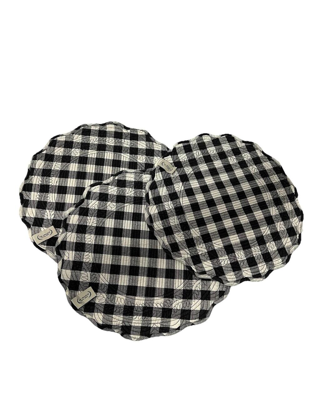 Rachel Ashwell Farmhouse Set of 3 Scalloped Placemats BlackWhite Gingham Prairie